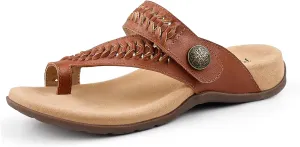 Women Comfort Adjustable Leather Flip Flop Sandals with Arch Support