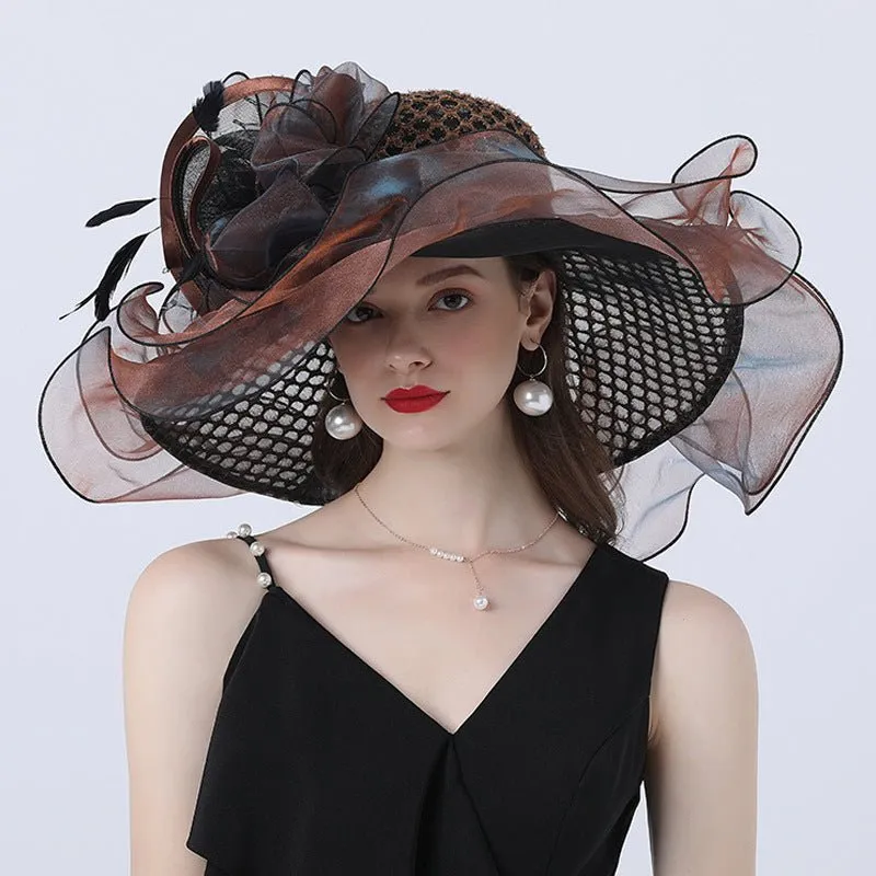 Women Derby Flower Wide Brim Hats for Tea Party