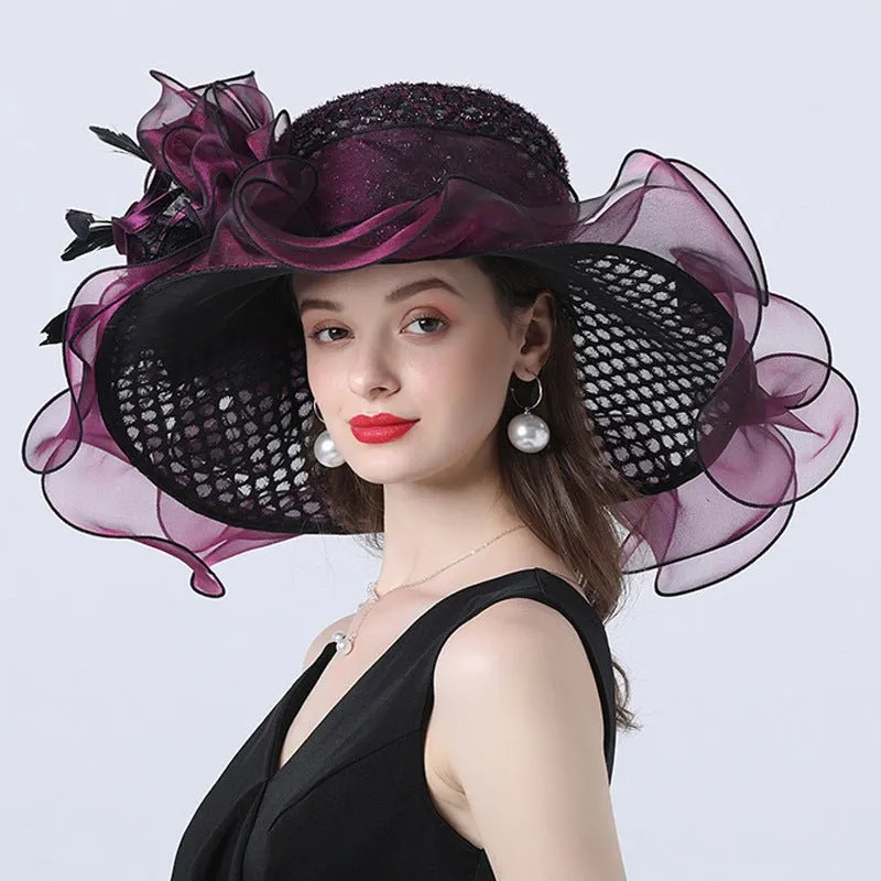 Women Derby Flower Wide Brim Hats for Tea Party