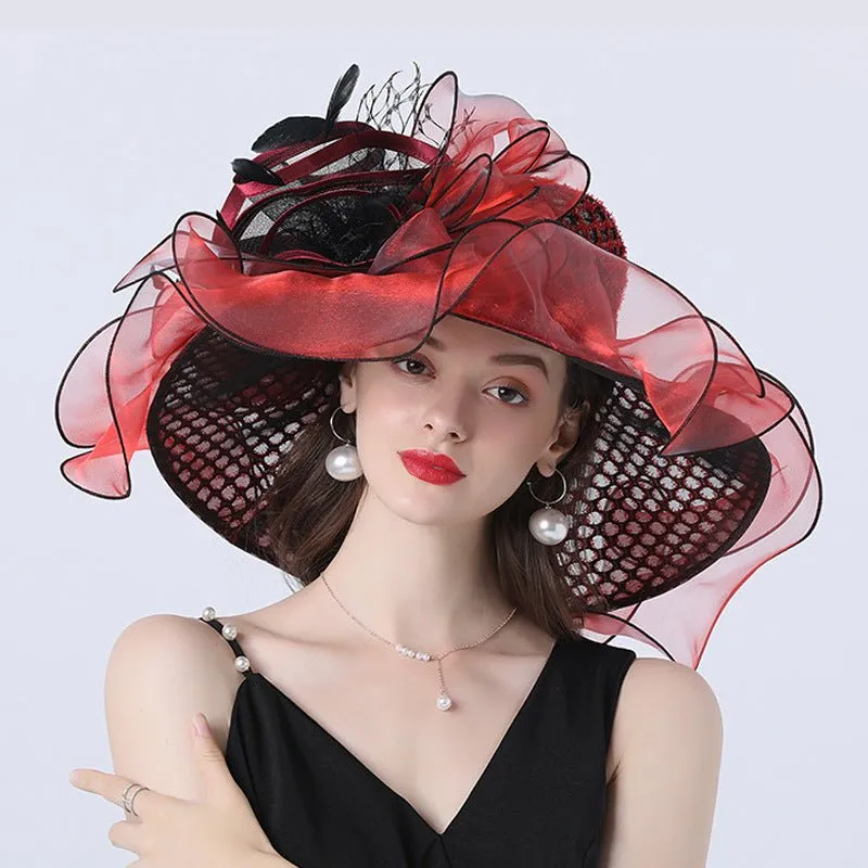 Women Derby Flower Wide Brim Hats for Tea Party