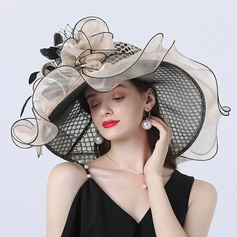 Women Derby Flower Wide Brim Hats for Tea Party
