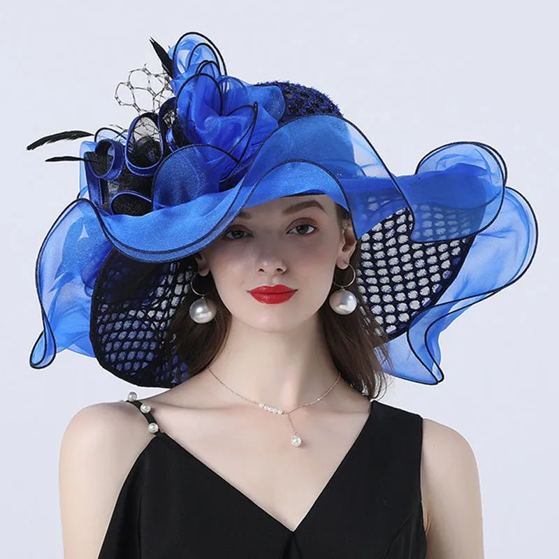 Women Derby Flower Wide Brim Hats for Tea Party