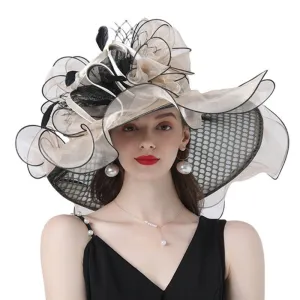 Women Derby Flower Wide Brim Hats for Tea Party