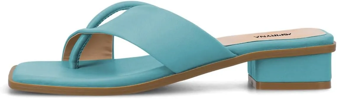 Women Fashion Open Square Toe Thong Sandals Slip on Low Block Heel Comfy Flip Flops Casual Daily Wear Indoor Outdoor Slippers Size 4-16 US