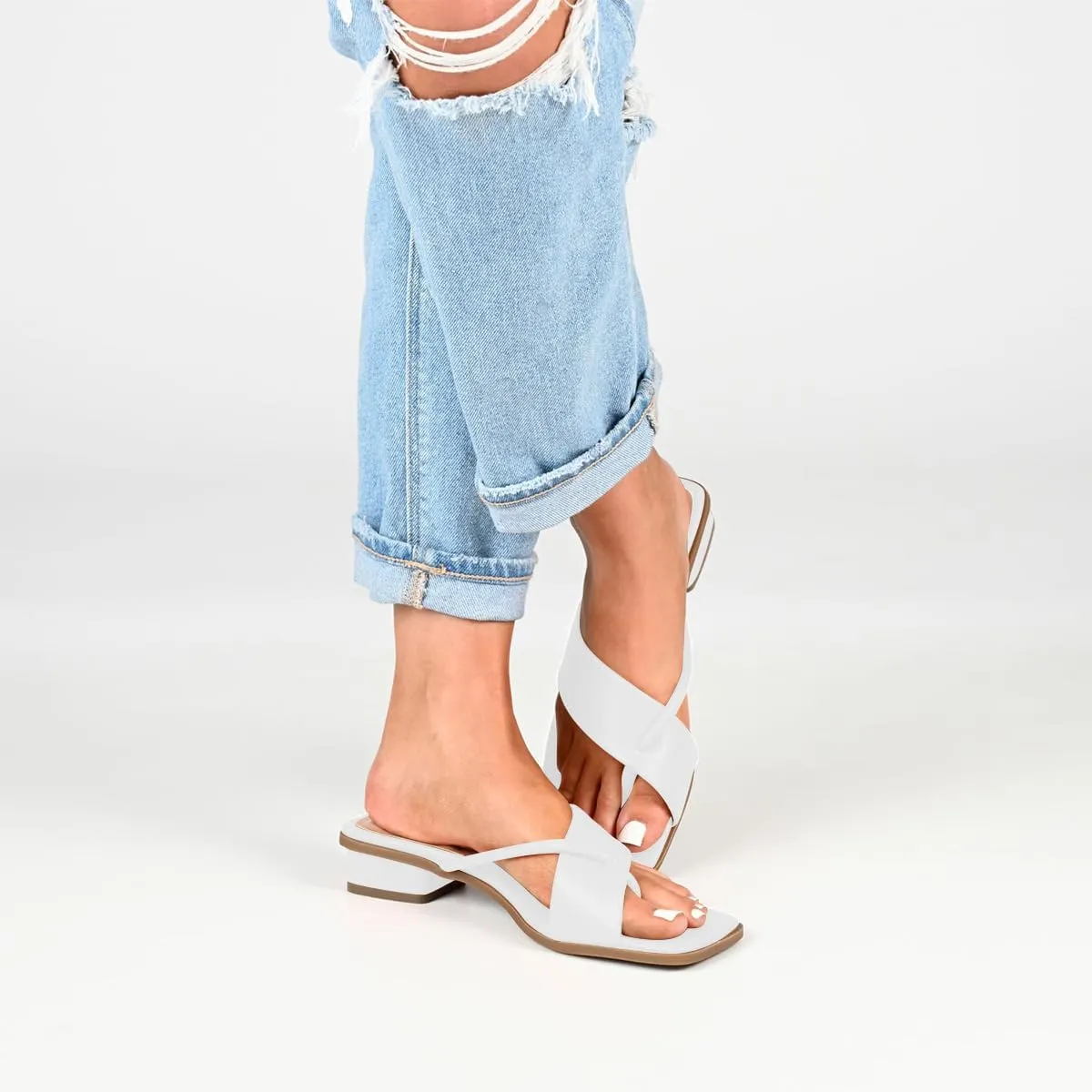Women Fashion Open Square Toe Thong Sandals Slip on Low Block Heel Comfy Flip Flops Casual Daily Wear Indoor Outdoor Slippers Size 4-16 US