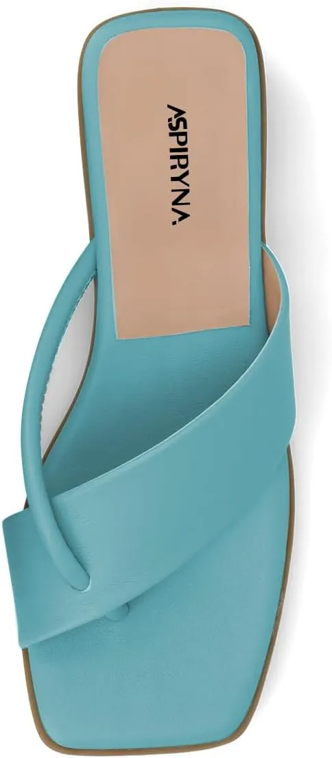 Women Fashion Open Square Toe Thong Sandals Slip on Low Block Heel Comfy Flip Flops Casual Daily Wear Indoor Outdoor Slippers Size 4-16 US