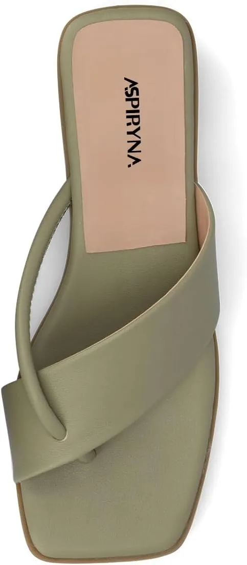 Women Fashion Open Square Toe Thong Sandals Slip on Low Block Heel Comfy Flip Flops Casual Daily Wear Indoor Outdoor Slippers Size 4-16 US