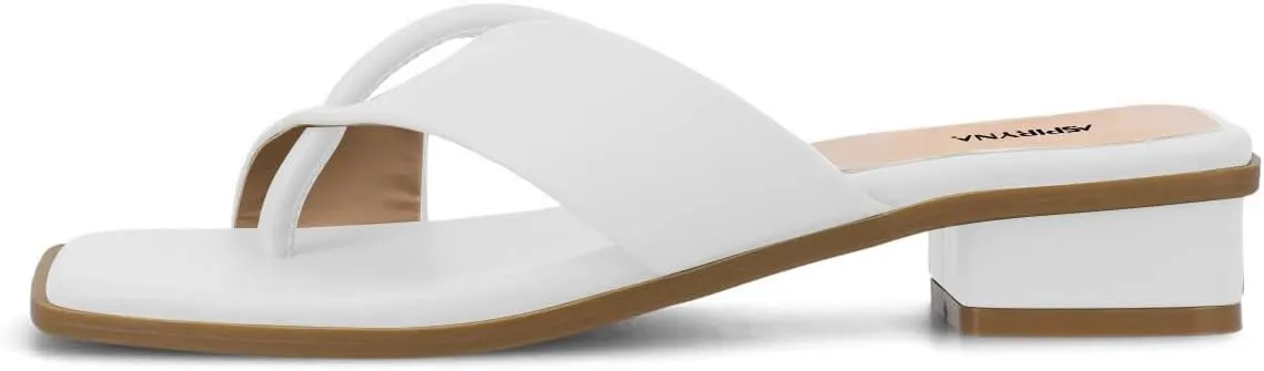 Women Fashion Open Square Toe Thong Sandals Slip on Low Block Heel Comfy Flip Flops Casual Daily Wear Indoor Outdoor Slippers Size 4-16 US