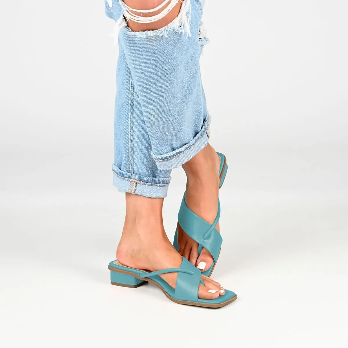 Women Fashion Open Square Toe Thong Sandals Slip on Low Block Heel Comfy Flip Flops Casual Daily Wear Indoor Outdoor Slippers Size 4-16 US