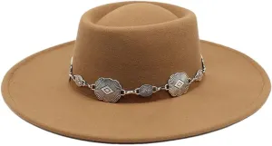 Women Felt Fedoras Hat Brim Formal Church Wedding Cap Concave Flat Derby Hats