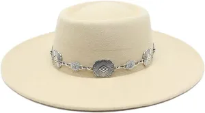 Women Felt Fedoras Hat Brim Formal Church Wedding Cap Concave Flat Derby Hats
