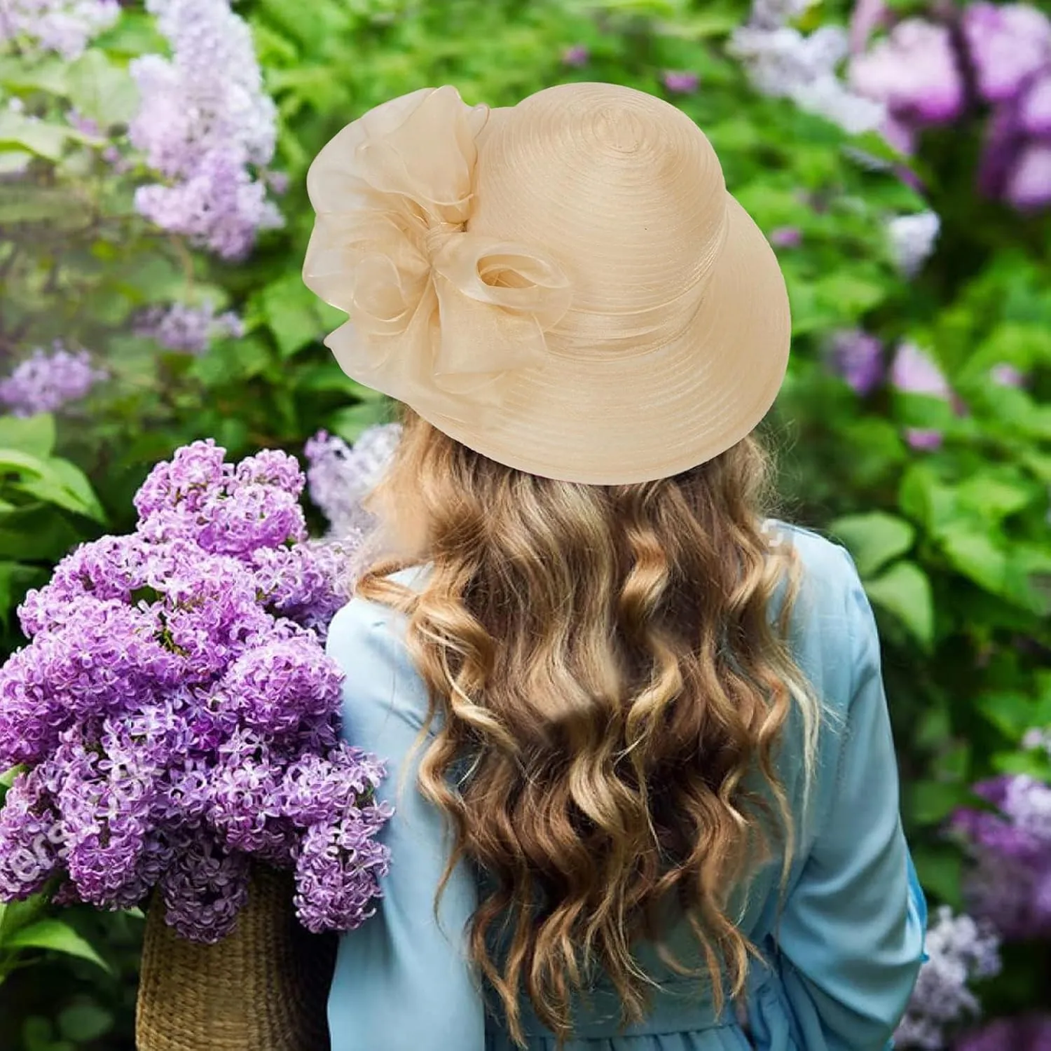 Women Organza Kentucky-Chunch-Derby Sun-Hat Bowler Fascinator-Tea-Party Hat for Spring Summer