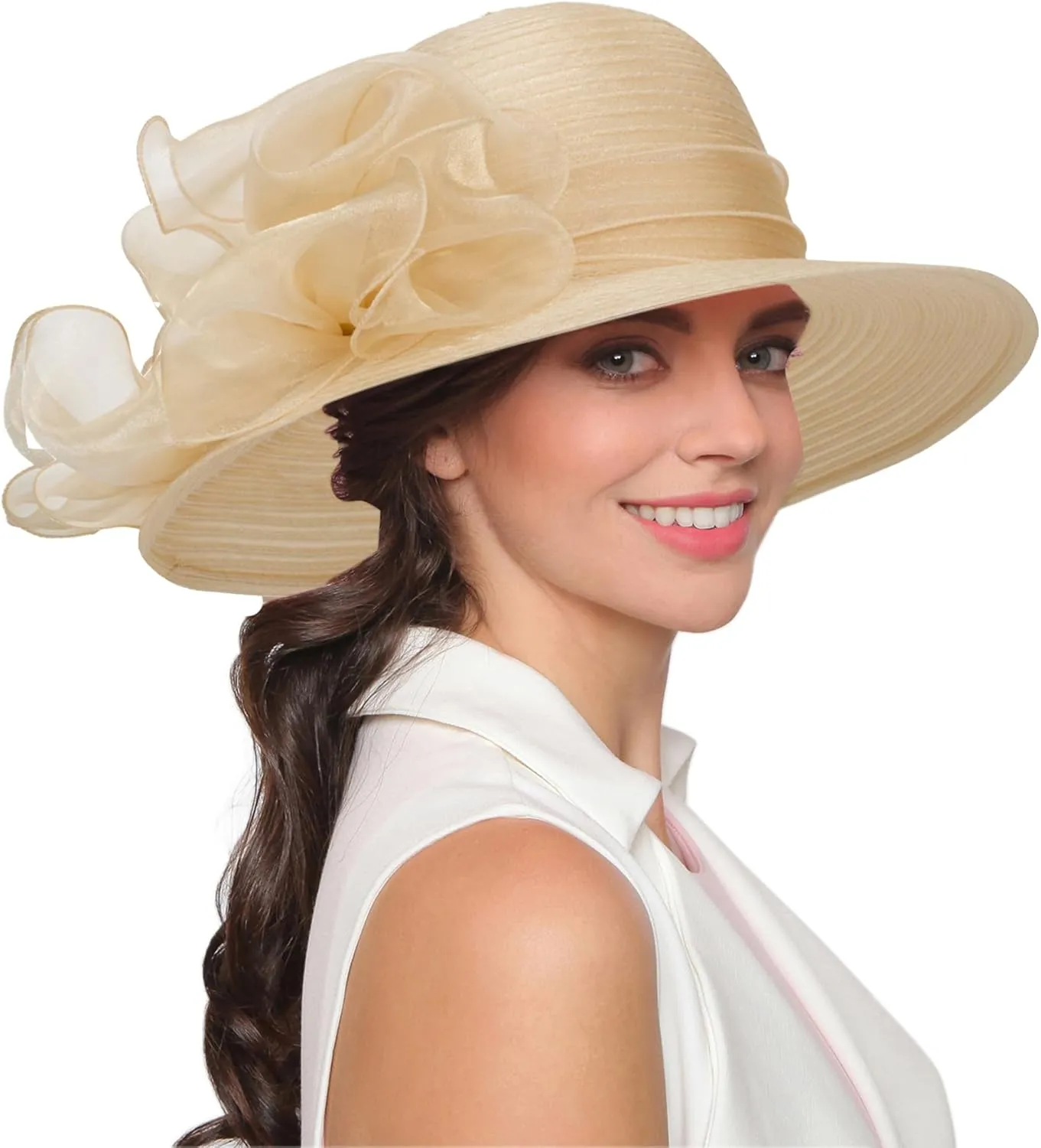 Women Organza Kentucky-Chunch-Derby Sun-Hat Bowler Fascinator-Tea-Party Hat for Spring Summer