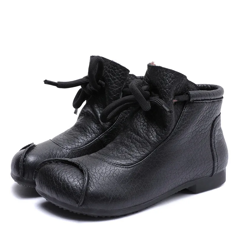 Women Retro Soft Leather Patchwork Flat Boots