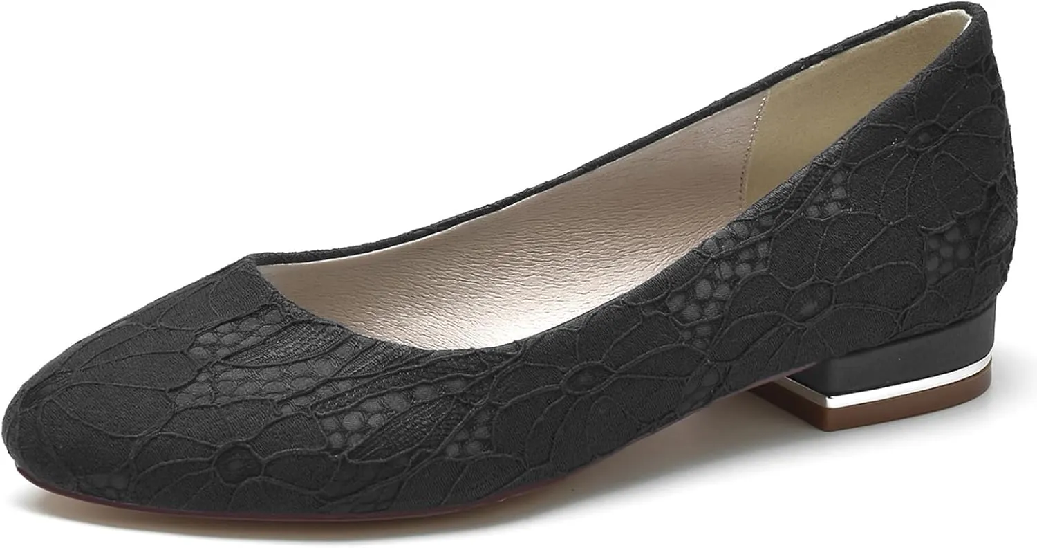 Women Slip On Lace Wedding Flats Wedding Shoes for Bride Shoes Closed Toe Ballet Flats