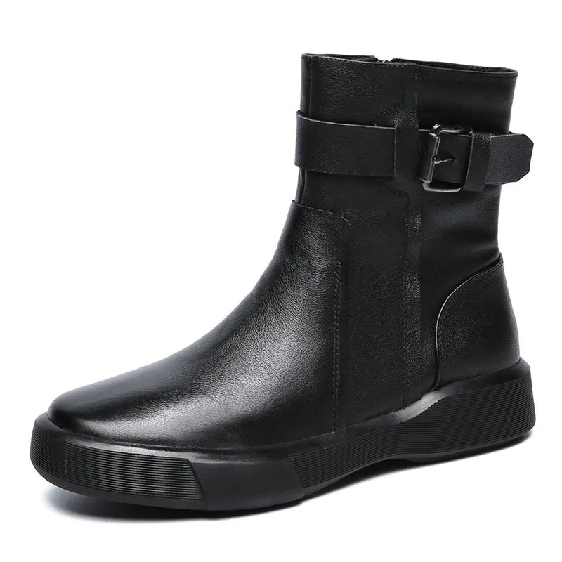 Women Soft Leather Casual Flat Boots