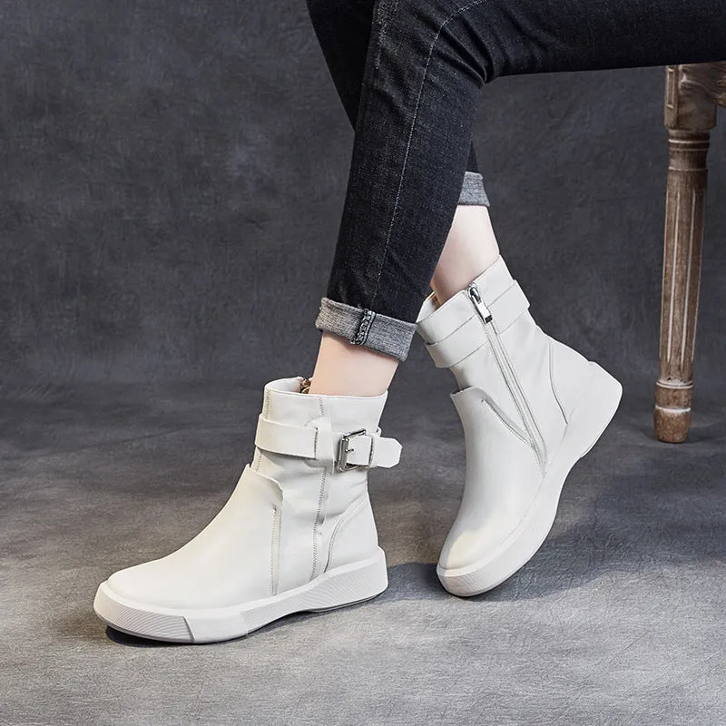 Women Soft Leather Casual Flat Boots