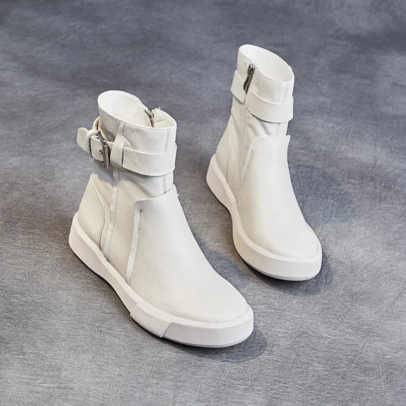 Women Soft Leather Casual Flat Boots