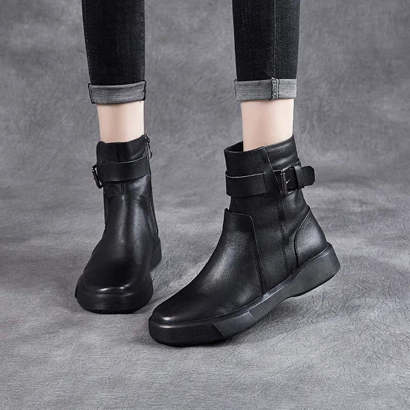 Women Soft Leather Casual Flat Boots