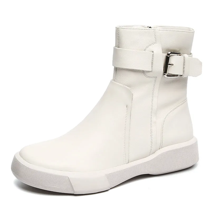 Women Soft Leather Casual Flat Boots