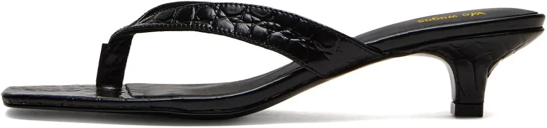 Women Stylish Open Square Toe Flip Flops Slip On Kitten Low Heeled Sandals Crocodile Print Party Dress Indoor Shoes Size 4-16 US
