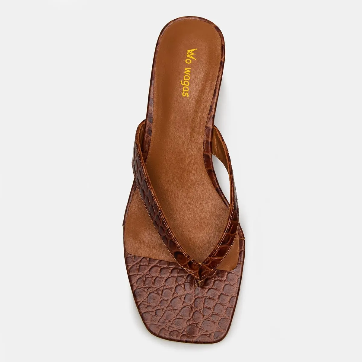 Women Stylish Open Square Toe Flip Flops Slip On Kitten Low Heeled Sandals Crocodile Print Party Dress Indoor Shoes Size 4-16 US
