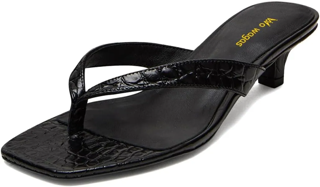 Women Stylish Open Square Toe Flip Flops Slip On Kitten Low Heeled Sandals Crocodile Print Party Dress Indoor Shoes Size 4-16 US