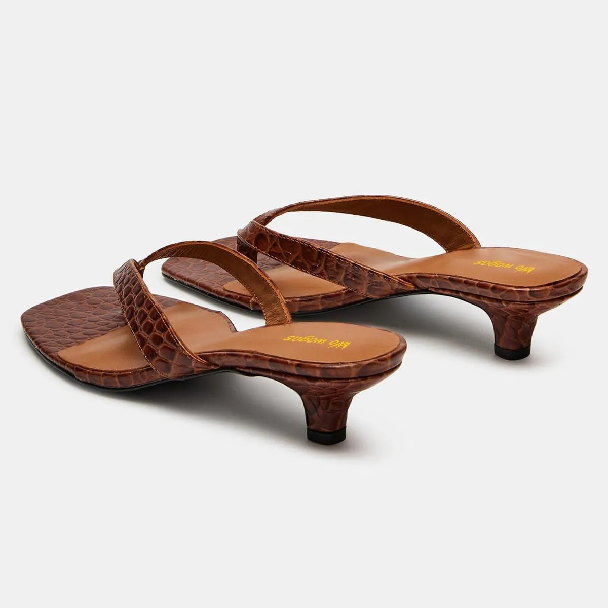 Women Stylish Open Square Toe Flip Flops Slip On Kitten Low Heeled Sandals Crocodile Print Party Dress Indoor Shoes Size 4-16 US