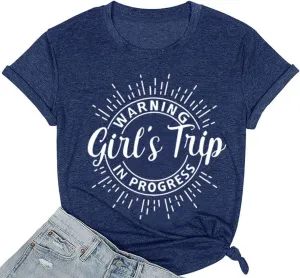 Women Vacation Tank Tops Summer Warning Girls Trip in Progress Shirts Letter Printed Graphic Sleeveless Tee