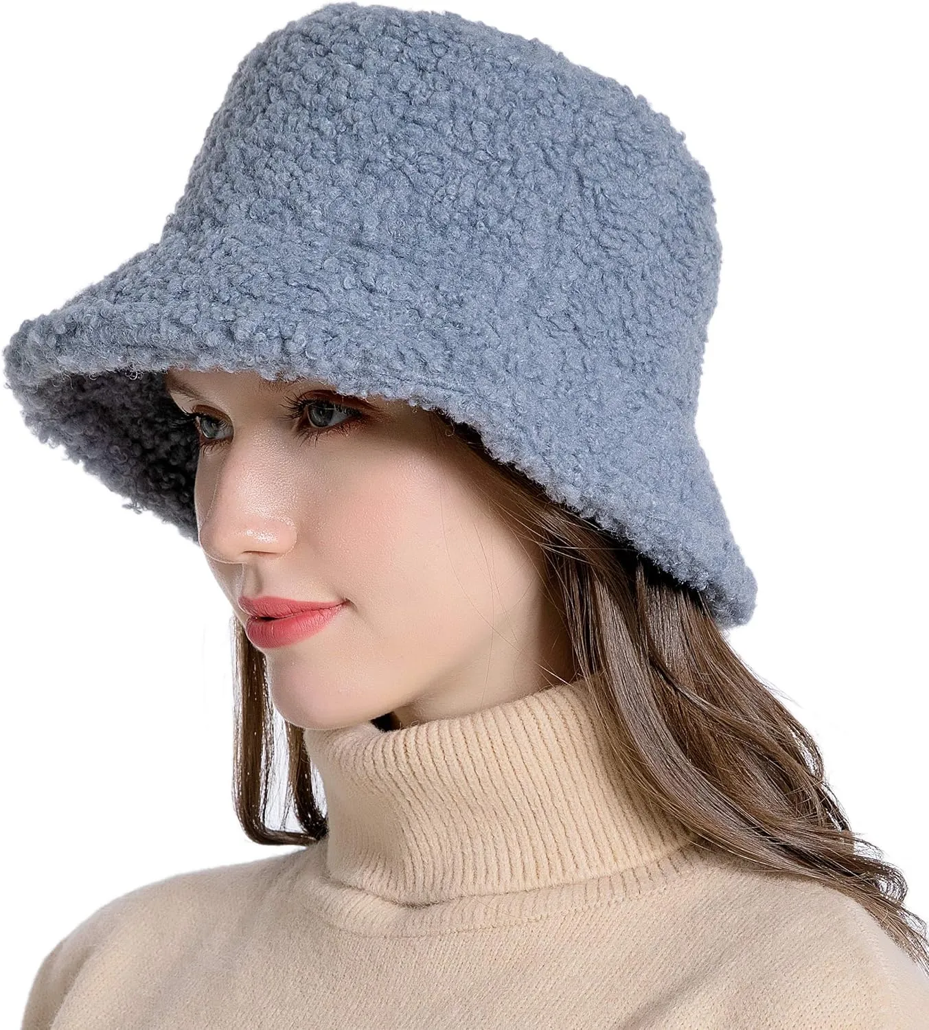 Women Winter Bucket Hat Warm Hats Cloche Faux Fur Fisherman Cap
