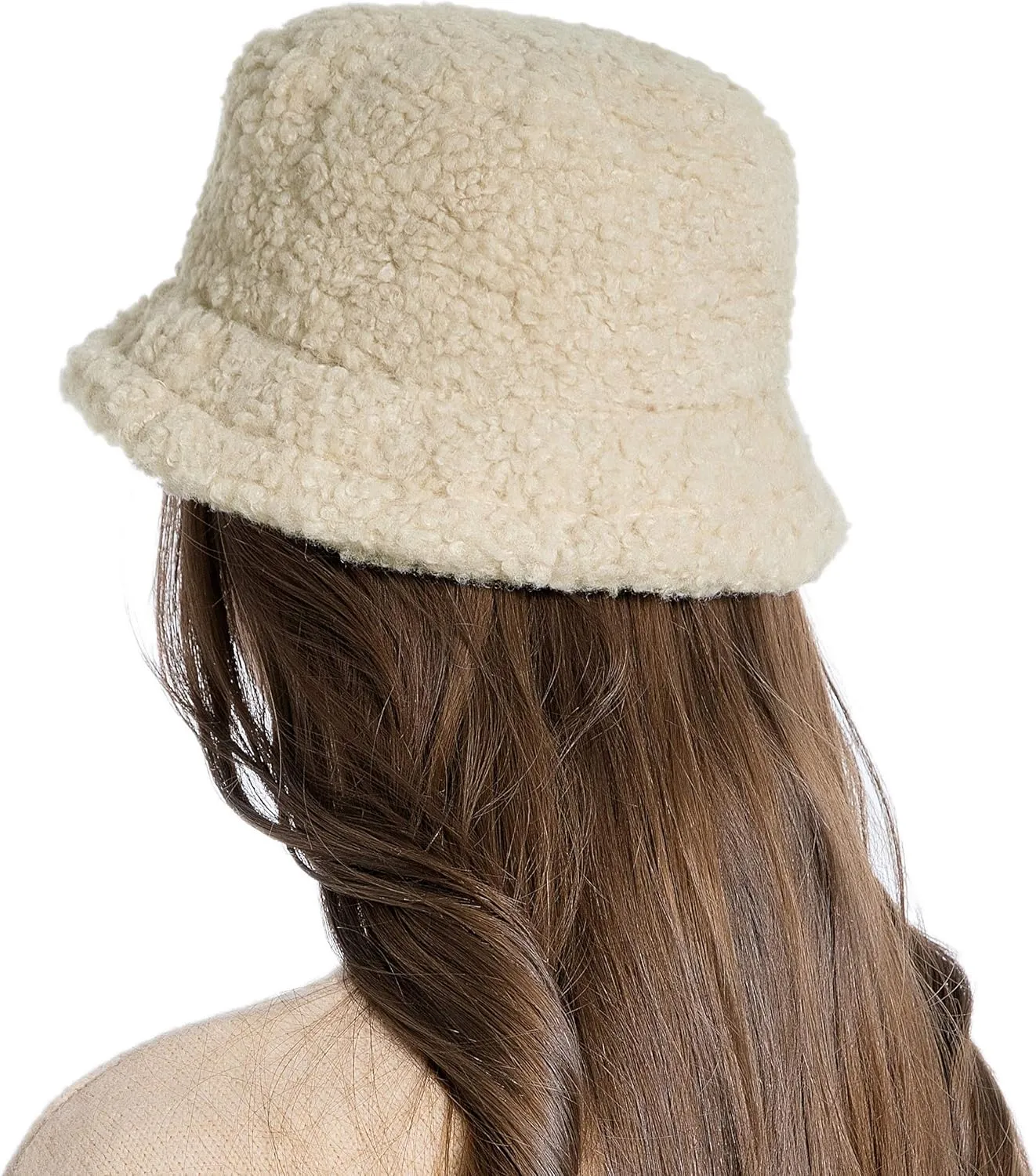 Women Winter Bucket Hat Warm Hats Cloche Faux Fur Fisherman Cap