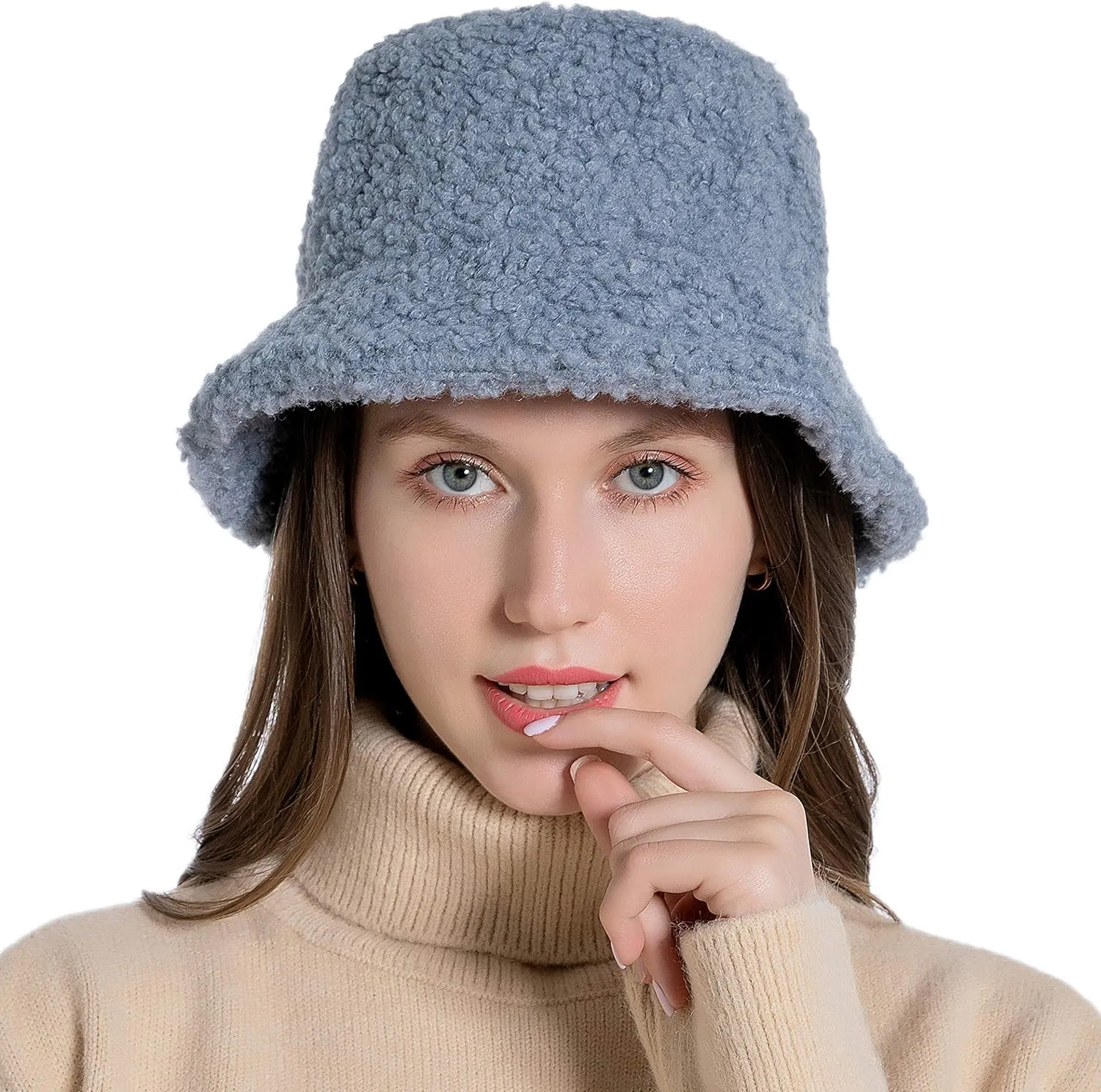 Women Winter Bucket Hat Warm Hats Cloche Faux Fur Fisherman Cap