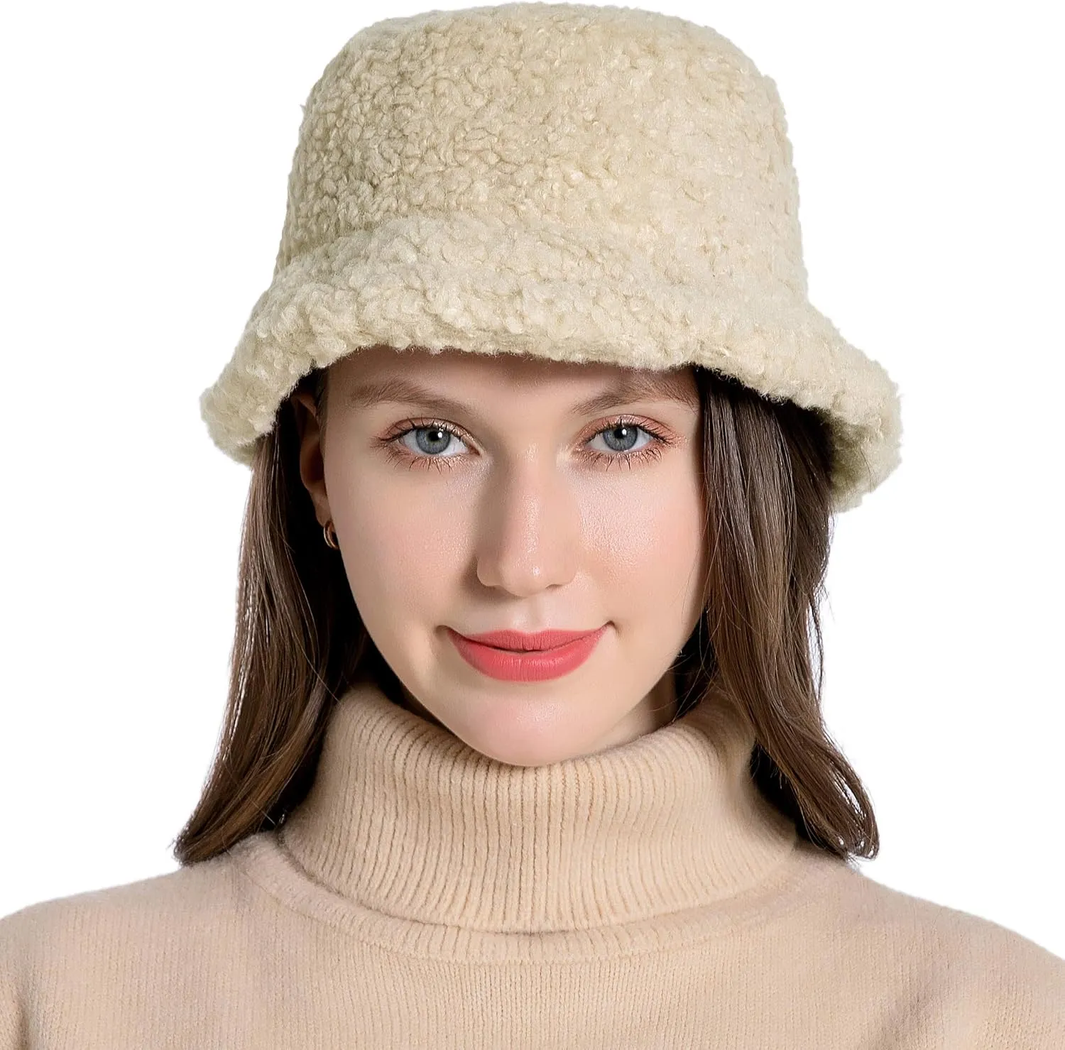 Women Winter Bucket Hat Warm Hats Cloche Faux Fur Fisherman Cap