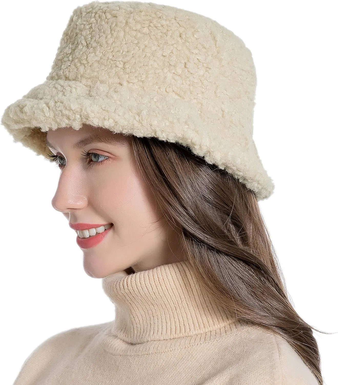 Women Winter Bucket Hat Warm Hats Cloche Faux Fur Fisherman Cap