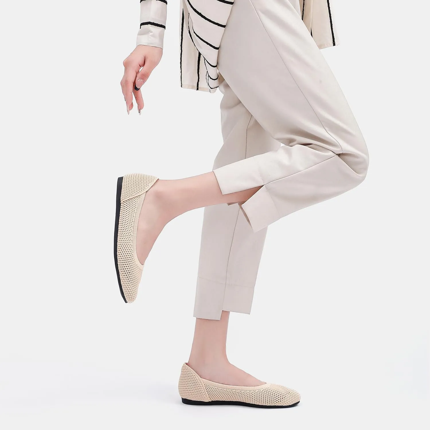 Women’s Ballet Flat Shoes Knit Dress Round Toe Slip On Breathable Classic Hollowed Out Walking Comfortable Casual Soft Shoes