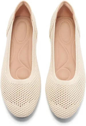 Women’s Ballet Flat Shoes Knit Dress Round Toe Slip On Breathable Classic Hollowed Out Walking Comfortable Casual Soft Shoes
