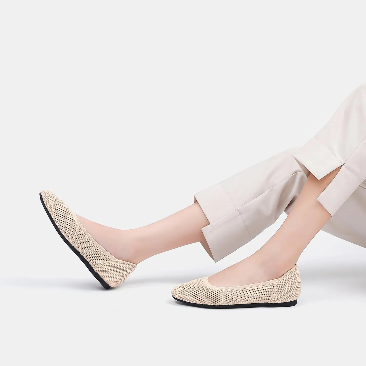 Women’s Ballet Flat Shoes Knit Dress Round Toe Slip On Breathable Classic Hollowed Out Walking Comfortable Casual Soft Shoes
