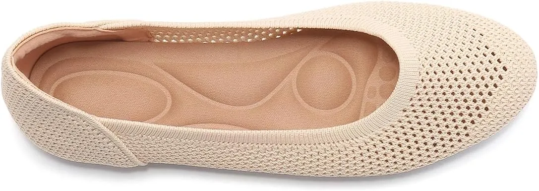 Women’s Ballet Flat Shoes Knit Dress Round Toe Slip On Breathable Classic Hollowed Out Walking Comfortable Casual Soft Shoes