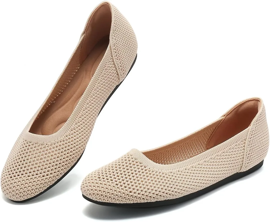 Women’s Ballet Flat Shoes Knit Dress Round Toe Slip On Breathable Classic Hollowed Out Walking Comfortable Casual Soft Shoes