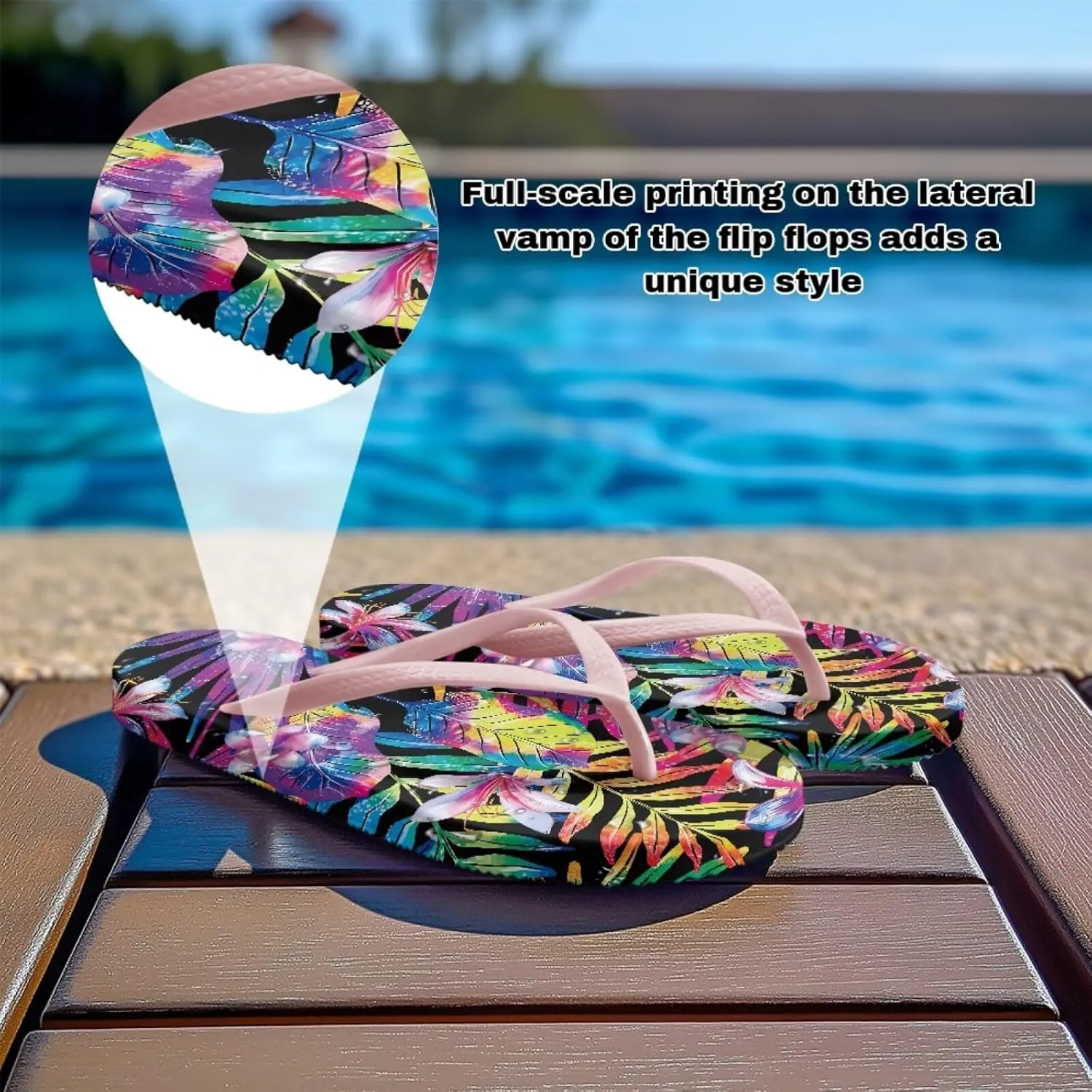 Women's Beach Flip-Flops Tropical Style Lightweight Thong Sandals with EVA Sole Non-Slip Pool Shower Slippers