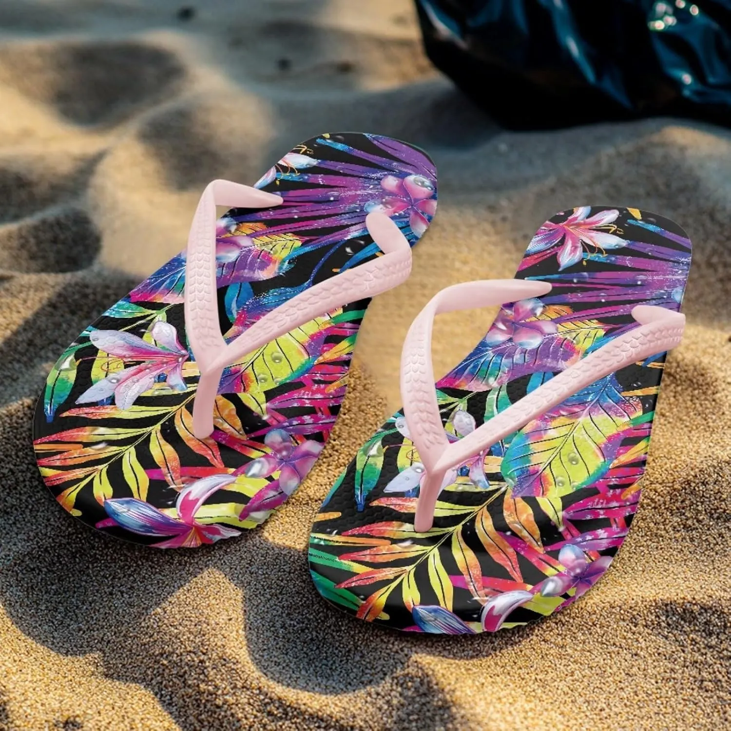 Women's Beach Flip-Flops Tropical Style Lightweight Thong Sandals with EVA Sole Non-Slip Pool Shower Slippers
