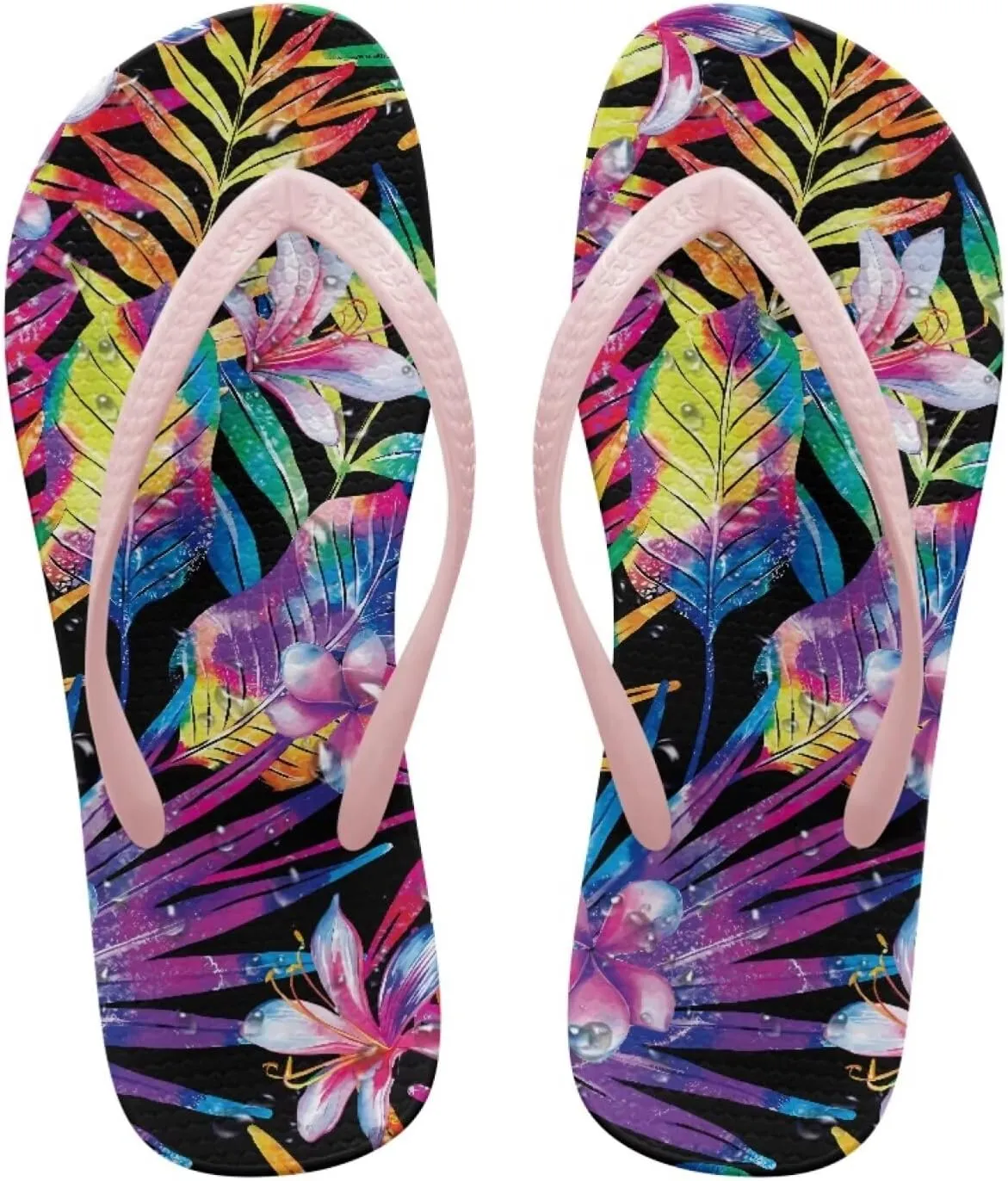 Women's Beach Flip-Flops Tropical Style Lightweight Thong Sandals with EVA Sole Non-Slip Pool Shower Slippers