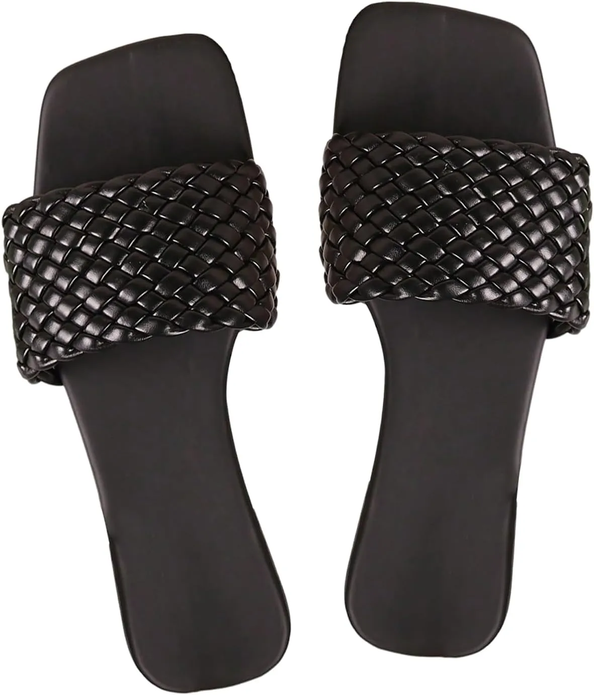 Women's Braided Square Open Toe Flat Sandal Vintage Slip On Leather Sandals