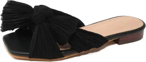 Women's Flat Sandals Casual Dress Sandal Satin Mules Slip On Bowknot Open Toe Backless Low Heeled Slipper Slides for Summer Wedding