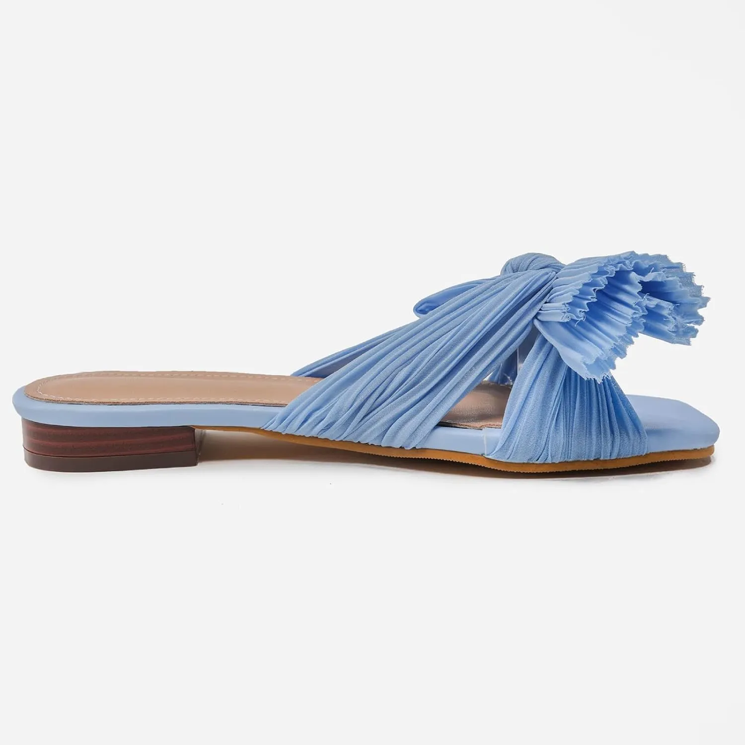 Women's Flat Sandals Casual Dress Sandal Satin Mules Slip On Bowknot Open Toe Backless Low Heeled Slipper Slides for Summer Wedding