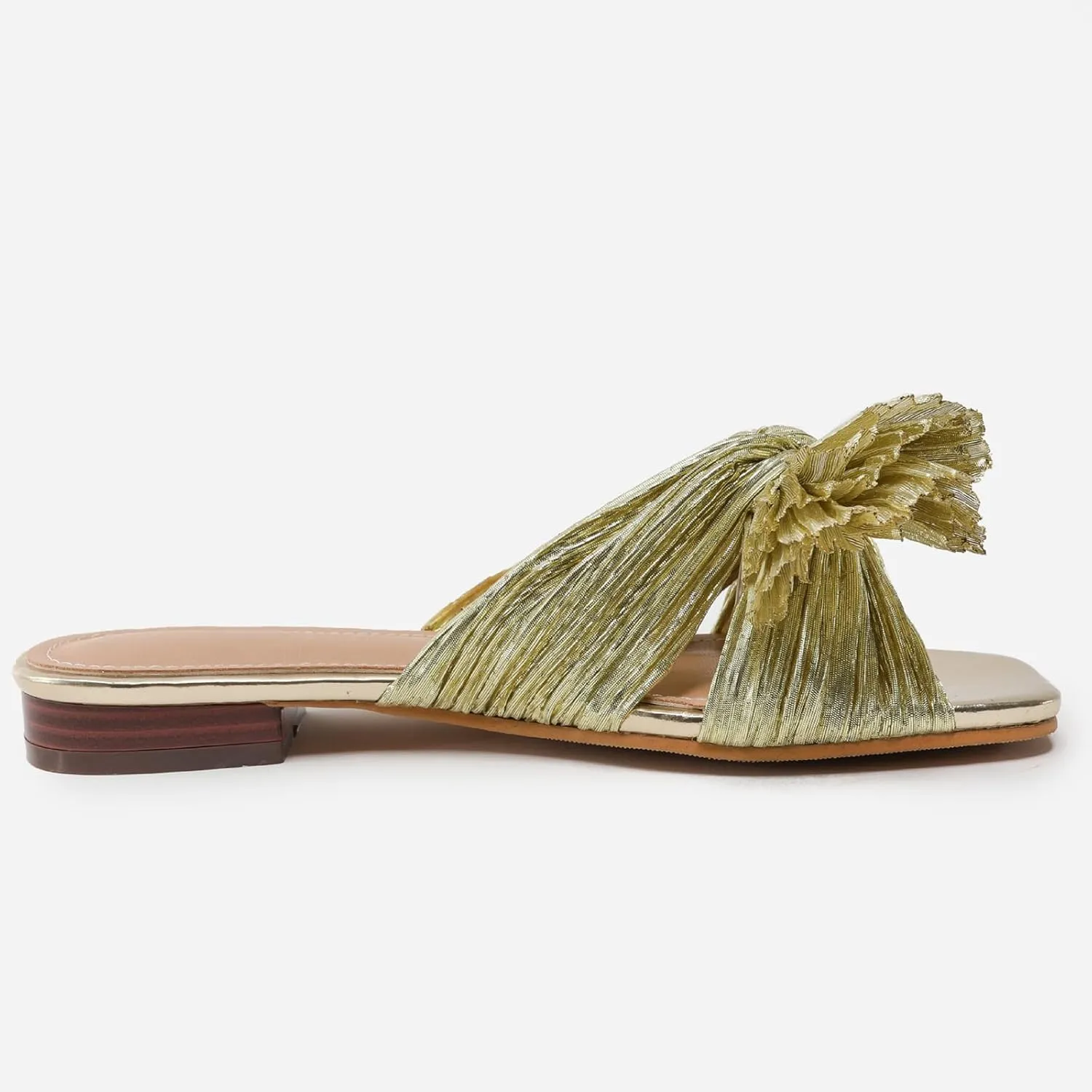 Women's Flat Sandals Casual Dress Sandal Satin Mules Slip On Bowknot Open Toe Backless Low Heeled Slipper Slides for Summer Wedding
