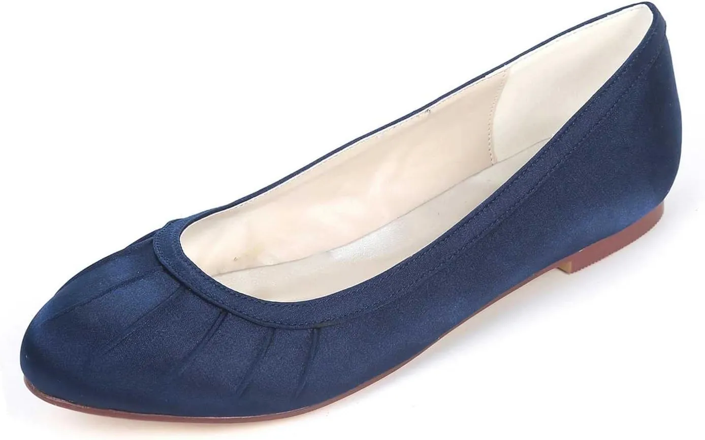 Women’s Flat Shoes Dress Shoes Round Toe Satin Slip On Ballerina Walking Flats Shoes for Woman Low Comfort Soft