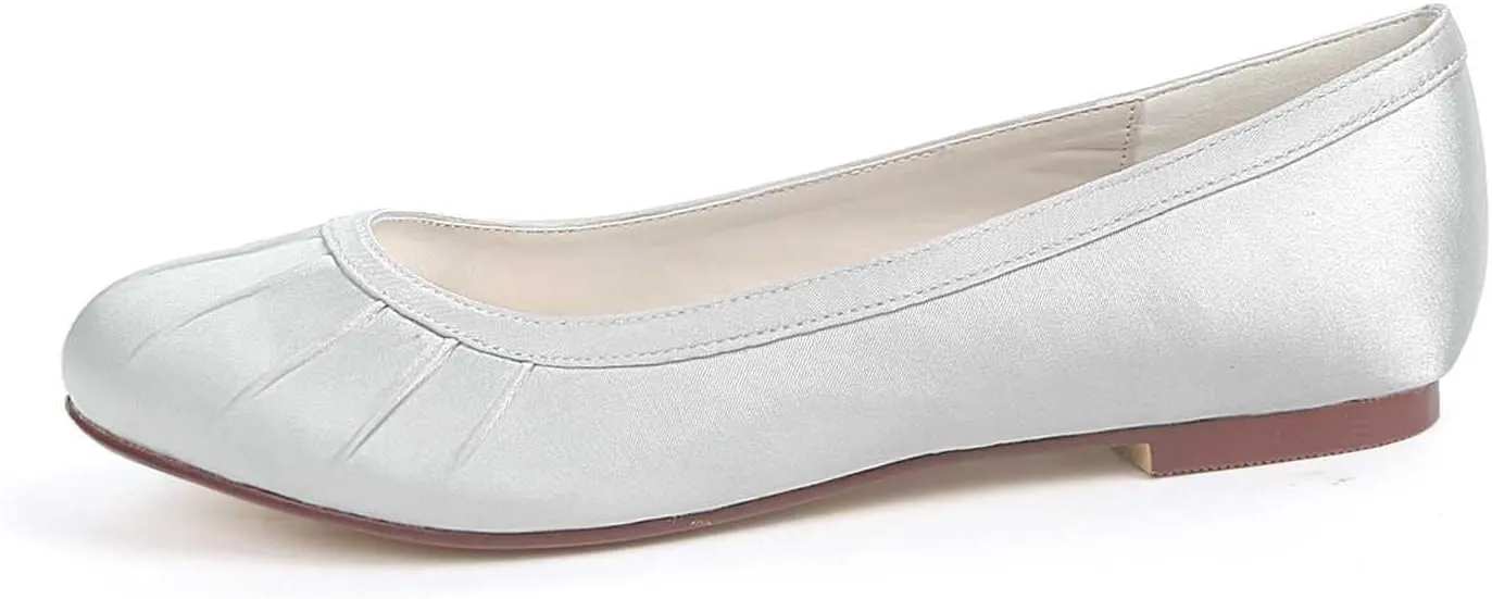 Women’s Flat Shoes Dress Shoes Round Toe Satin Slip On Ballerina Walking Flats Shoes for Woman Low Comfort Soft