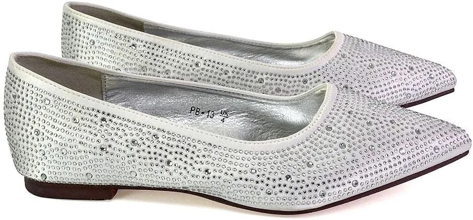 Womens Flat Shoes Ladies Wedding Slip On Point Toe Ballet Pumps