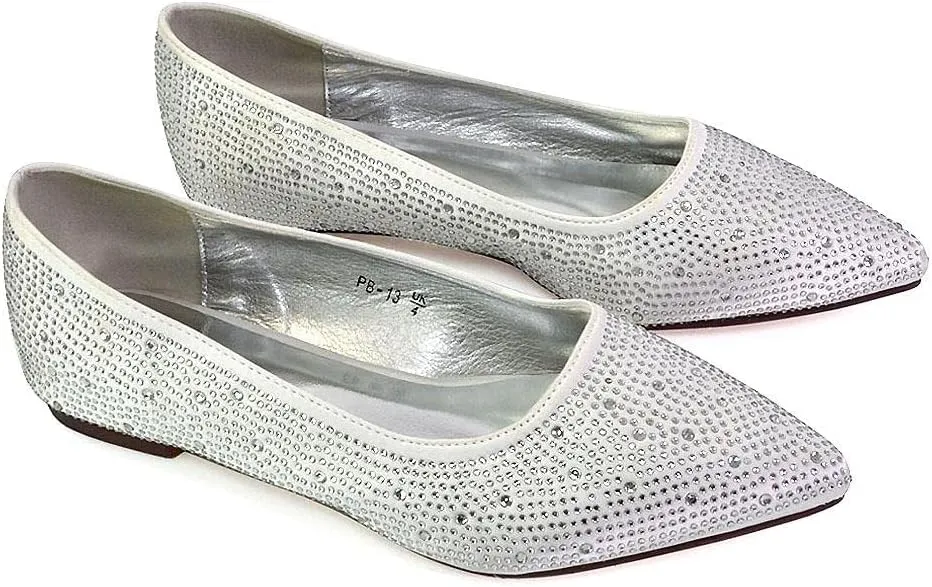 Womens Flat Shoes Ladies Wedding Slip On Point Toe Ballet Pumps